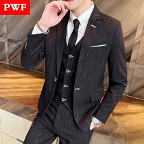 Western suit suit mens three sets of business casual career positive dress jacket mens Korean version of the bridegroom gown