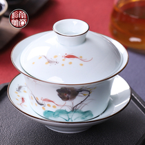 Ceramic hand painted Gaiwan tea cup large Jingdezhen Chinese style three Cai Gaiwan 300ml tea bowl single vintage