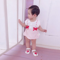 Baby clothes Summer cotton short sleeve jumpsuit women Baby climbing clothes 3-6-12 months newborn full moon clothes women