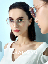 Box without frame Diamonds cut edge glasses Women can fit myopia with degree finished fashion inlaid drill cut one thousand Birds 8099