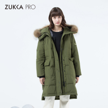 ZUKKA PRO Zhuka womens winter big pocket fur collar casual hooded long down jacket cotton jacket