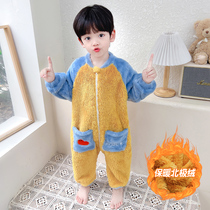 Boys nightgown flannel autumn winter plus boybaby baby sleeping baby coral velvet childrens home suit