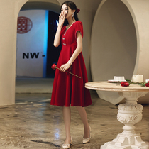 Pregnant woman wine red color toast to bridal gown 2022 engagement gown small large size normally can be worn in spring