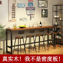 Solid wood bar table and chair combination home balcony long bar table commercial café milk tea shop high table against the wall