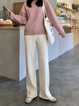 Knitted wide leg pants womens 2021 spring and summer New hanging feeling thick casual pants high waist slim Joker long pants tide