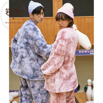 Couple coral suede pyjamas woman autumn winter money sweet and cute thickened flannel men suit students home clothes