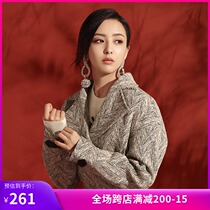 Lily2019 winter new temperament suit collar wool herringbone weave loose short wool coat female 3942