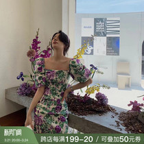 deessesicile method retro style elegant purple square collar large floral printed tea hysteria dress short skirt woman