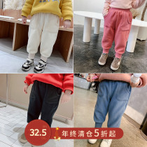 2020 new girls plus velvet pants baby thickened outer pants foreign style warm winter clothes children loose childrens clothing tide