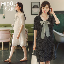 Miduli pregnant womens dress summer tide mother long knee fairy dress fashion chiffon dress