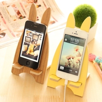 (Shot 3 minus 1) wooden rabbit cute bear lazy mobile phone holder ipad tablet computer wooden desktop watching TV stand portable folding simple small pad live support frame
