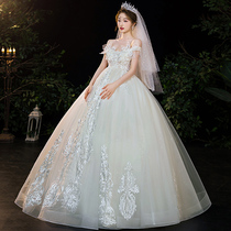 One shoulder wedding dress 2021 new bride dress main yarn temperament simple atmosphere high end super fairy pregnant woman