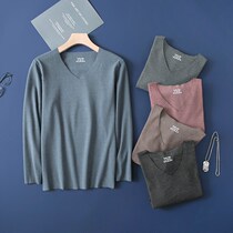 Foreign trade tail single male cut bull double-sided velvet fever no trace thermal underwear export original single bottom V-collar t-shirt