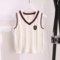 Girl plus velvet sweater 2021 Spring and Autumn new boy vest childrens knitted vest girl cotton wool coat