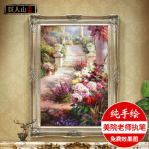  Yishuo entrance oil painting Flower garden corridor aisle European-style hanging painting mural restaurant pure hand-painted living room decoration painting