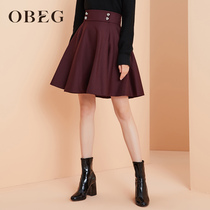 OBEG Obiqian clearance sale High waist A skirt fashion temperament OL commuter pleated skirt 1074182