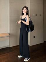 Black Strap Pants Womens Summer 2021 New High Waist Loose Ice Silk Ditch Suisse Sling Than Loose Leg Pants