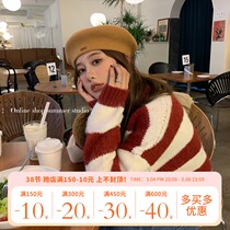 Summer Home 2021 Autumn Winter New Design Sensation Small Crowd Soft Glutinous Striped Sweater Women Thicken LAZY WIND OUTSIDE