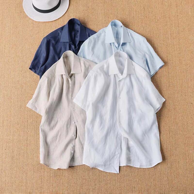 [Ralph Lauren] Old Money Style Cssu Design Aesthetics Naples 100% Rain-Dew Linen Short-Sleeved Shirt for Men