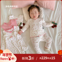 Chen Big Pig Little O Bao Small Cherry Home Costume Newborn Long Sleeve Triangle Hardclothes Crawling suit Baby Pants Autumn