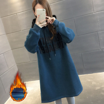 Plus velvet padded skirt womens 2021 New Tide ins loose mid-length autumn winter coat top over the knee