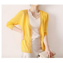 Japanese womens clothing loves new inlaid shallots comfortable and soft V-neck cardigan air-conditioned shirt sunscreen with Silk Silk