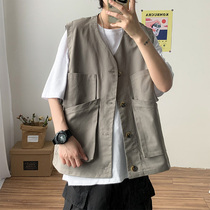 Japanese Ami Kaji frock big pocket horse clip men retro handsome loose Joker trend ins coat waistcoat