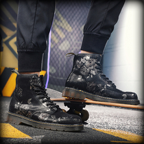 European and American locomotive Martin boots male flower crack leather personality fashion short boots British tube leather boots leisure high trendy shoes