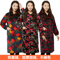 Gown winter thickened and velvet jacket female adult flannel fashion cotton jacket cotton apron long sleeve kitchen New