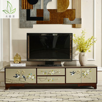 New Chinese solid wood living room TV cabinet modern painted low cabinet tea table bedroom home small apartment TV cabinet combination