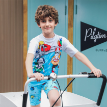 Blowind New childrens short-sleeved split swimsuit Medium and large boy cartoon swimsuit Boy quick-drying swimsuit