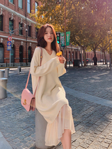 Dress spring new 2021 Korean version early spring little man design sense niche French academic style knitted long skirt