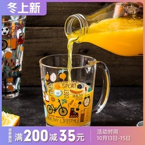 Imported heat-resistant glass breakfast milk cup color graffiti water Cup household printing Cup creative belt tea cup