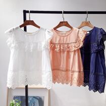 2022 summer dress new Korean version white sleeveless sweatshirt shorts 100 hitch dolls blouses fly sleeves women