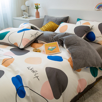 a cotton B coral fleece four-piece set winter milk velvet cotton plus velvet four-piece panel AB side quilt cover side velvet one side Cotton