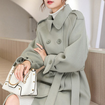 Double-sided cashmere coat womens long model autumn and winter 2021 New Hepburn wind knee temperament high-end woolen coat