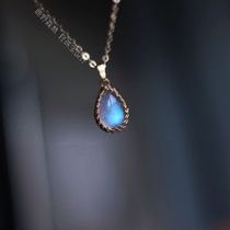 Natural blue light moon light stone necklace lock bone chain winding water drop 14k Note handmade custom winding