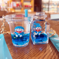 Cartoon Drift Bottle in oil Doraemon Dream School Bag Pendant Flow Sand Liquid Car Key Chain Bag hanging decoration Key buckle