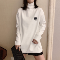 Hans version of high collar bottom-shirt female autumn winter in the middle of a long section of pure cotton white plus velvet t-shirt long sleeve tide