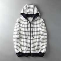  Foreign trade tail single mens cut standard cattle cardigan striped sweater mens long-sleeved loose wild export original single hooded jacket