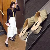 Cool Drag Girl 2021 new spring and summer Fashion cute ins 100 lapped Baotou Half slippers women wear rough heel Mueller drag