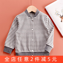 Baby cardio-shirt thin spring autumn season boy boy thin jacket pure cotton baby striped blouse 0-1-3 years old