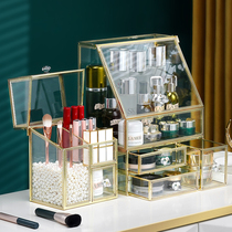 Cosmetics storage box Copper glass lipstick brush bucket dustproof net red desktop finishing dresser large capacity shelf