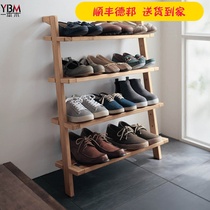 Japanese simple solid wood shoe rack Multi-layer household partition shelf storage shelf against the wall Log door multi-function