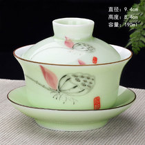 Zhanwang Gaiwan teacup Ceramic large single Sansai tea bowl White porcelain Kung Fu tea set Retro purple sand celadon