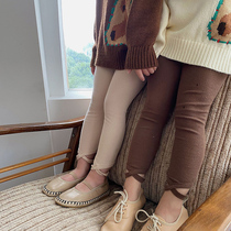 Girls autumn fitted with underpants 2021 Korean version of children cotton thread pure color cross-foot pedicure elastic long pants tide