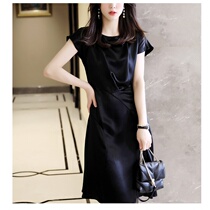  ROUJE POWER fashion and elegant outfit 2021 spring new acetate multi-knife cut dress small black skirt