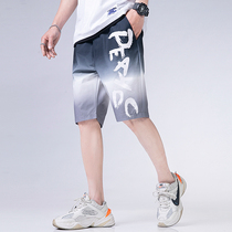 Shorts Mens summer thin section loose ice silk gradient five-point pants Tide brand trend printing outside wear sports casual pants