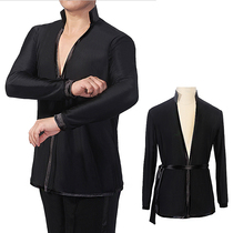  Stand-up collar V-neck mens Latin dance top clothing Adult national standard dance clothing performance clothing Latin dance clothing