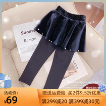 Girls leggings winter clothes 2022 new childrens Korean version of foreign style plus velvet culottes little girls keep warm outerwear pants